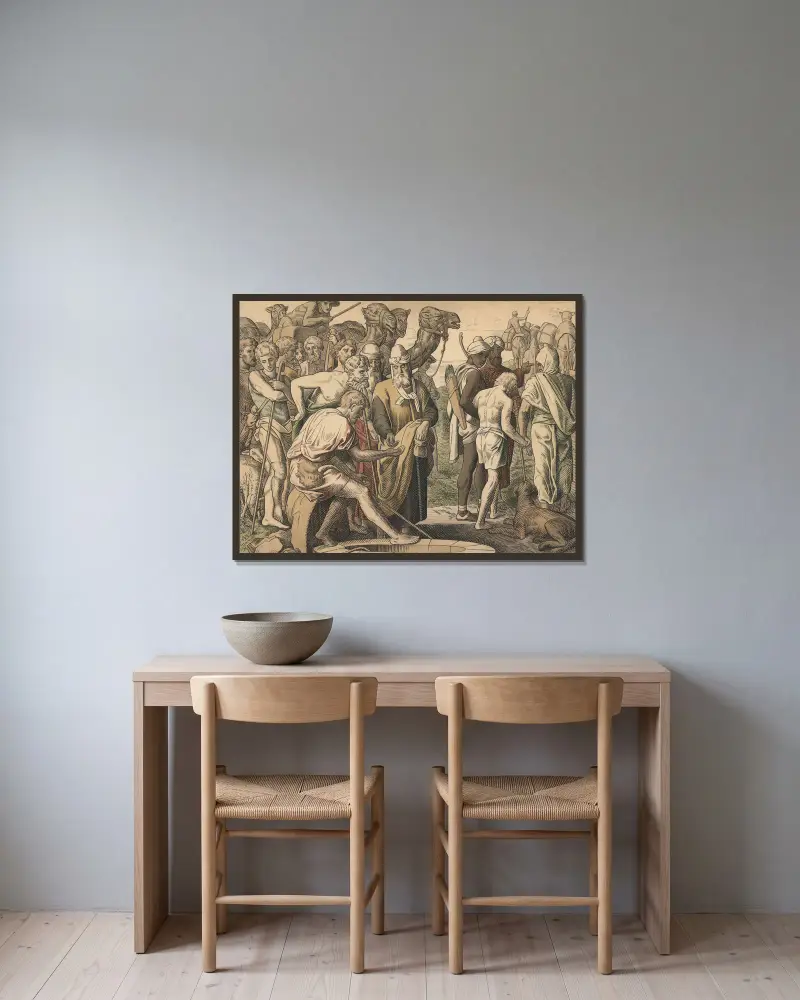 Joseph is sold by his brothers av Joseph von Führich inramad på en vägg