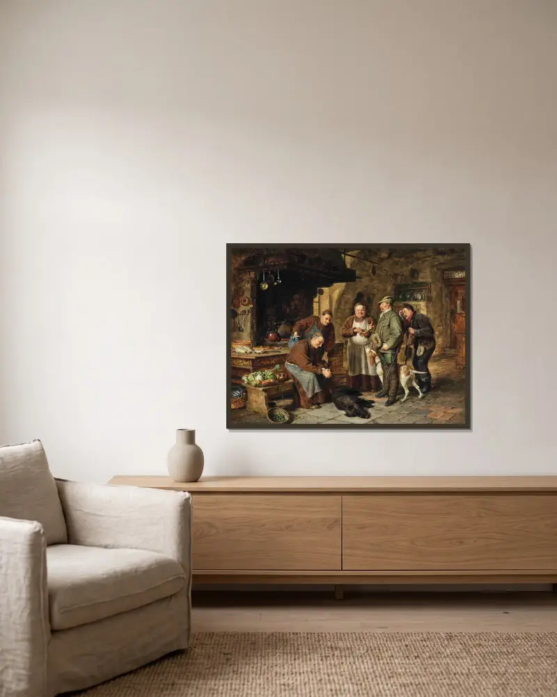 Ein gutes Essen von Eduard von Grützner gerahmt an einer Wand