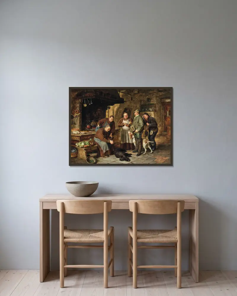 Ein gutes Essen von Eduard von Grützner gerahmt an einer Wand