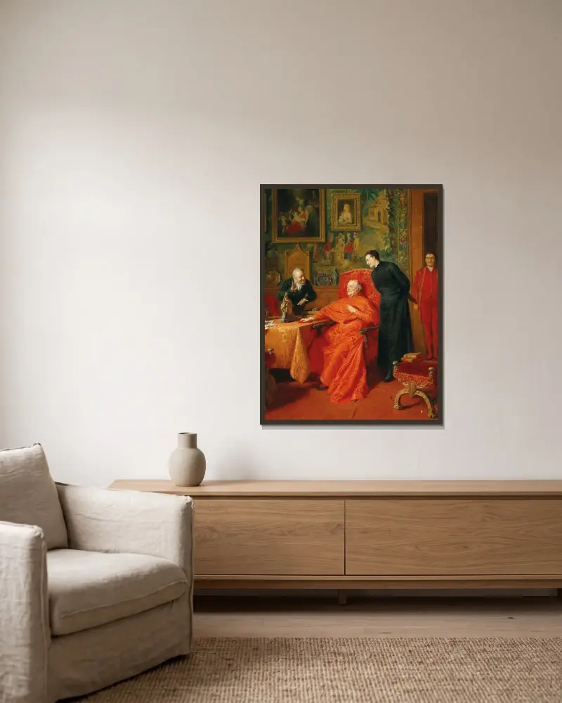 Ein Mäzen der Kunst von Eduard von Grützner gerahmt an einer Wand