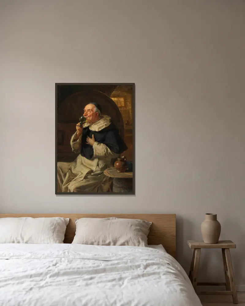 Die Weinprobe von Eduard von Grützner gerahmt an einer Wand