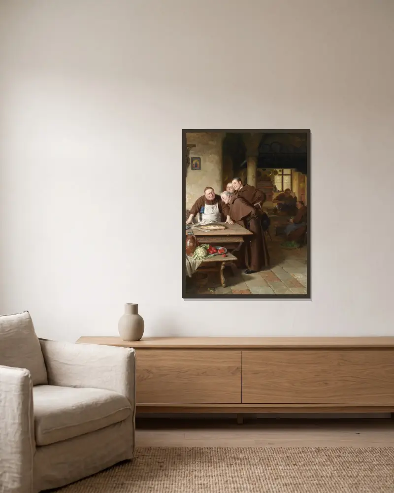 In der Klosterküche von Eduard von Grützner gerahmt an einer Wand