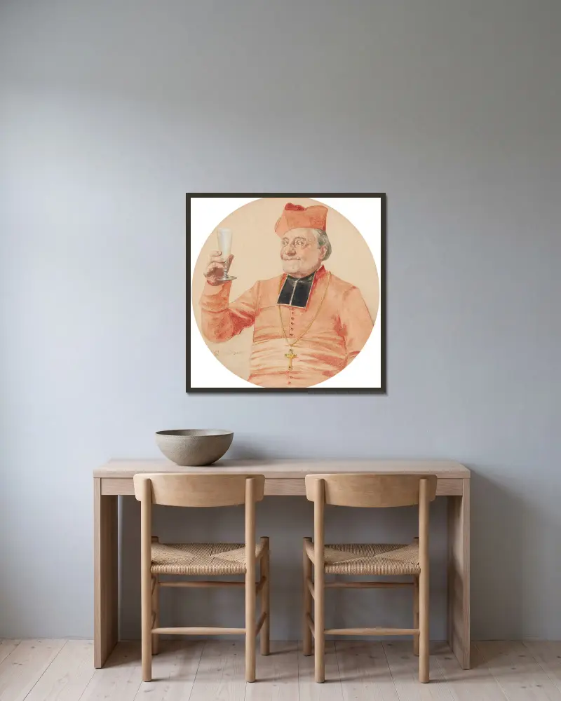 Kardinal mit erhobenem Glas av Eduard von Grützner inramad på en vägg