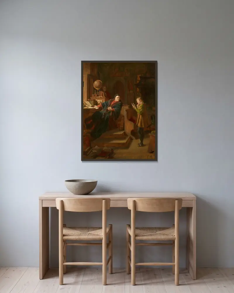 Mephisto und ein Student, Szene aus Goethes Faust, Teil I von Eduard von Grützner gerahmt an einer Wand