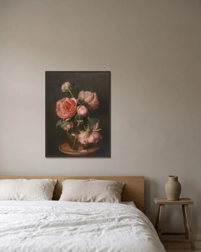 Pfingstrosen von Eduard von Grützner gerahmt an einer Wand