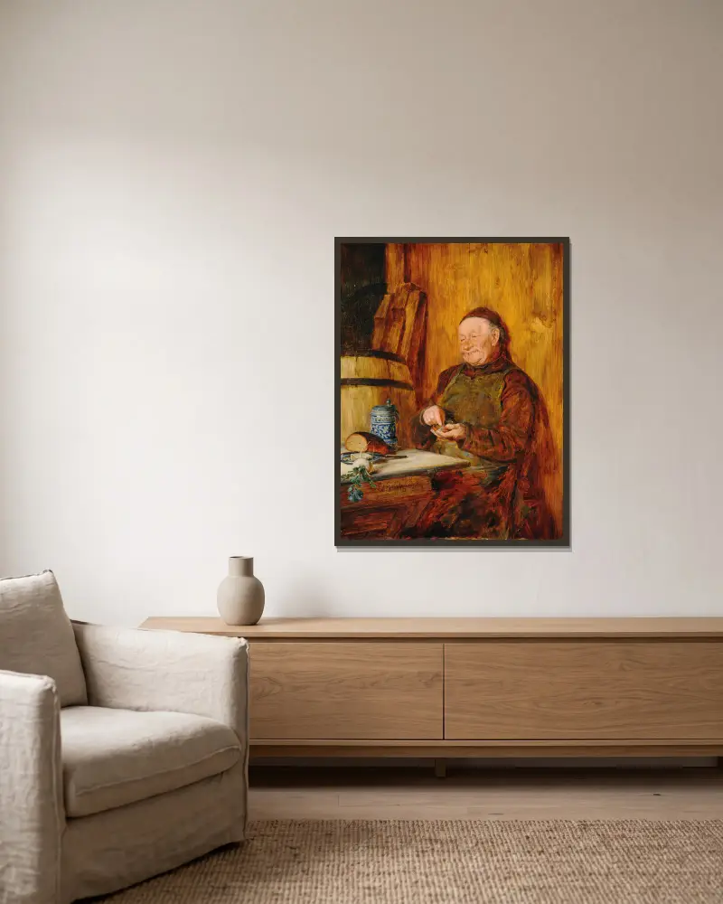 Stillvergnügt (A Monk with a Tobacco Box) av Eduard von Grützner inramad på en vägg