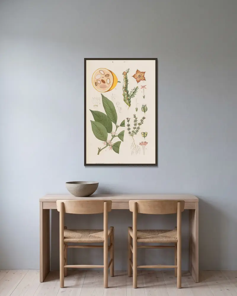 Stor atlas över zoologi, botanik och mineralogi, plansch 86 av Gustav von Hayek inramad på en vägg