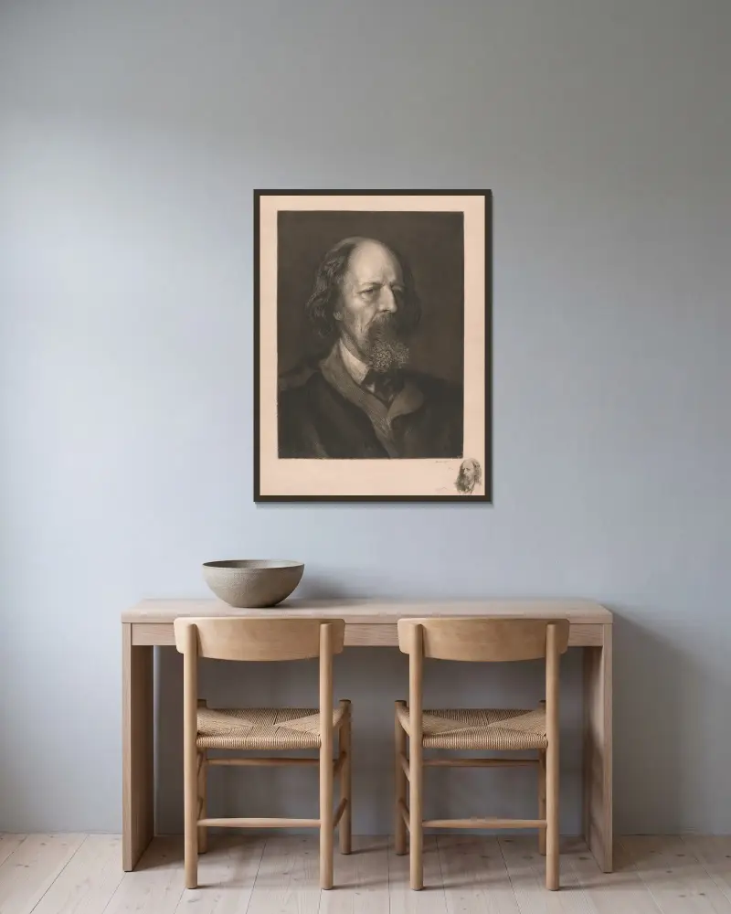Alfred, Lord Tennyson av Sir Hubert von Herkomer inramad på en vägg