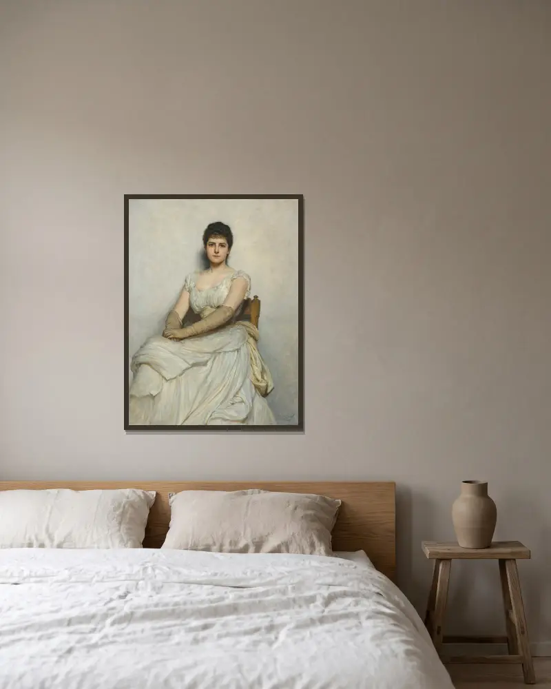 Miss Katherine Grant (Die Dame in Weiß) von Sir Hubert von Herkomer gerahmt an einer Wand