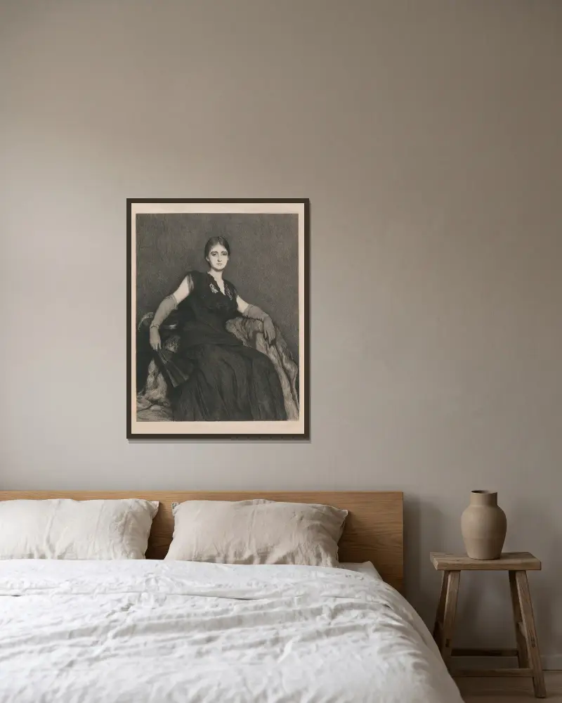 The Lady in Black av Sir Hubert von Herkomer inramad på en vägg