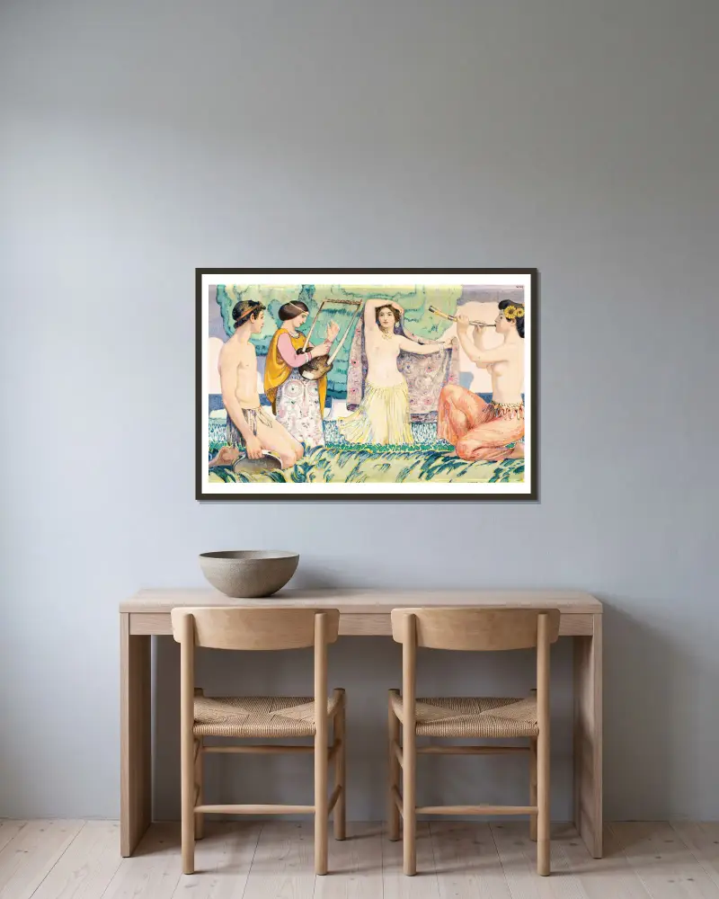 Arkadische Idylle von Ludwig von Hofmann gerahmt an einer Wand