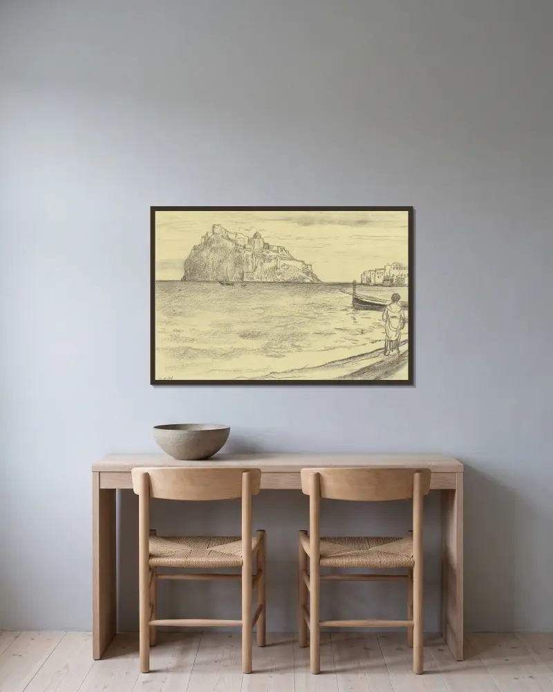 Castle d’Ischia av Ludwig von Hofmann inramad på en vägg