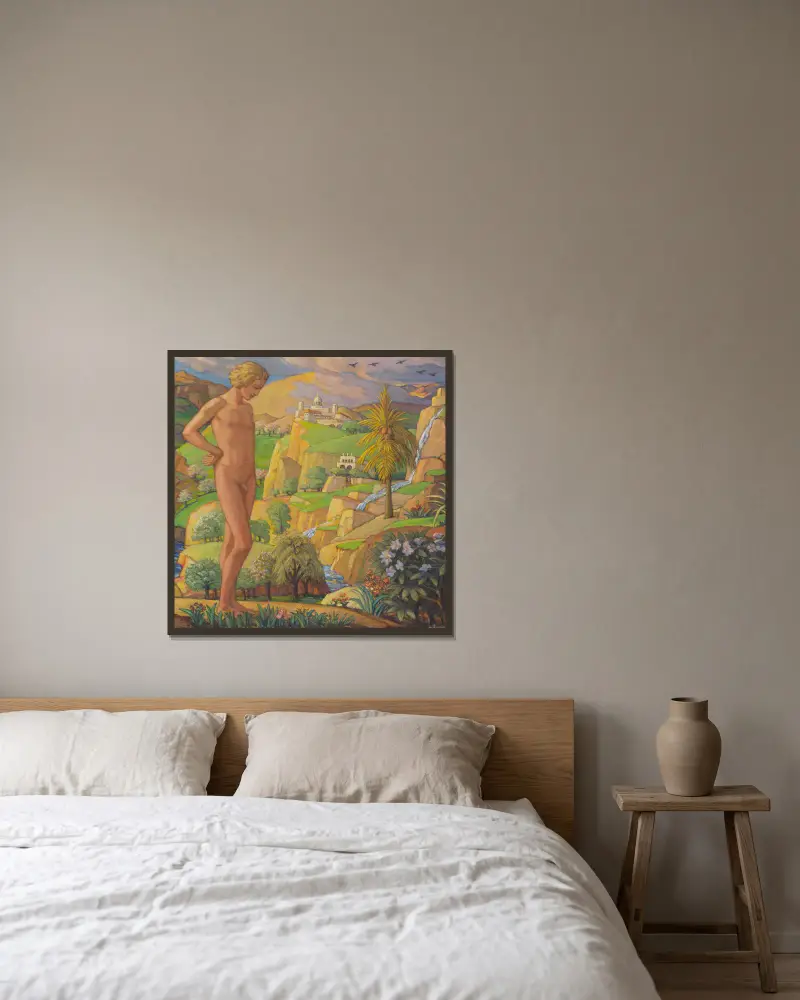 Die Zauberinsel von Ludwig von Hofmann gerahmt an einer Wand