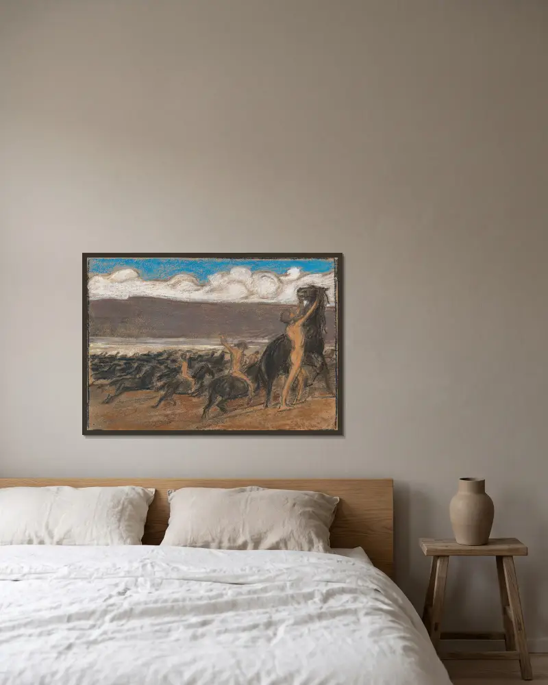 Pferdebändiger von Ludwig von Hofmann gerahmt an einer Wand