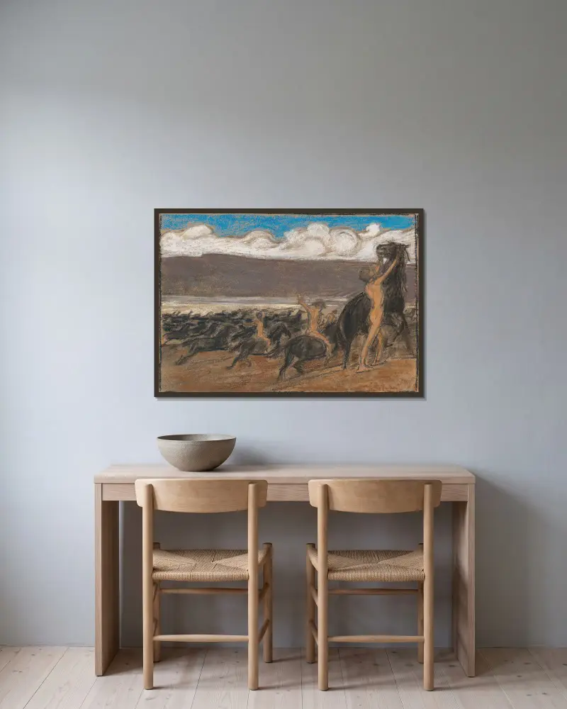 Pferdebändiger von Ludwig von Hofmann gerahmt an einer Wand