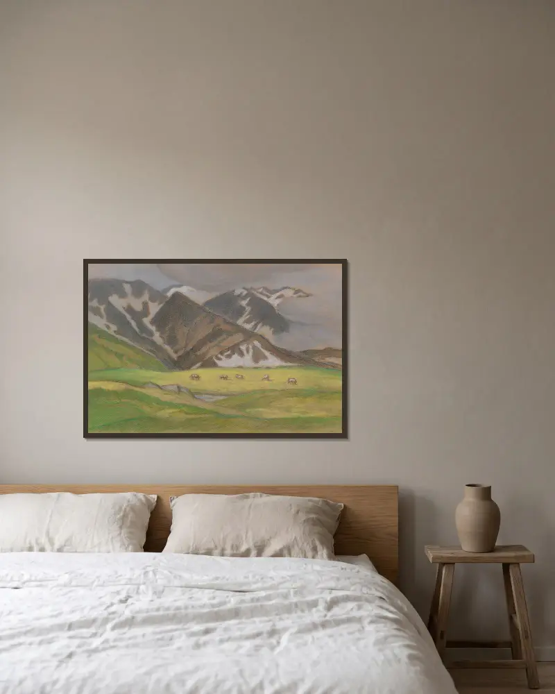 Schweizer Alpenlandschaft mit weidenden Kühen av Ludwig von Hofmann inramad på en vägg