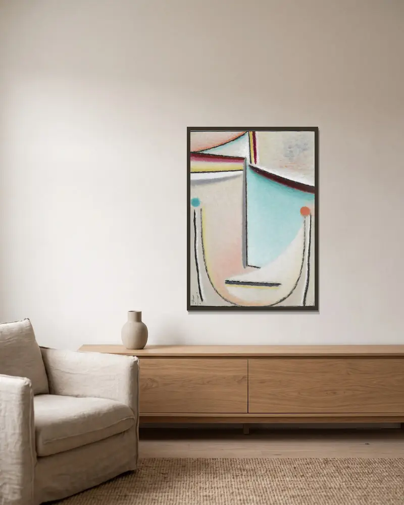 Abstrakt huvud, rosa-ljusblått av Alexej von Jawlensky inramad på en vägg