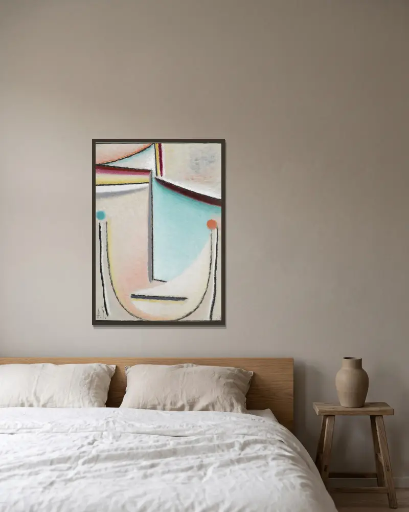 Abstrakt huvud, rosa-ljusblått av Alexej von Jawlensky inramad på en vägg