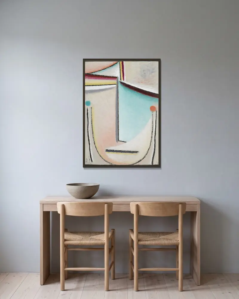 Abstrakt huvud, rosa-ljusblått av Alexej von Jawlensky inramad på en vägg