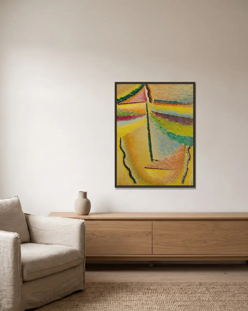 Abstrakt huvud; Skyddsängeln av Alexej von Jawlensky inramad på en vägg