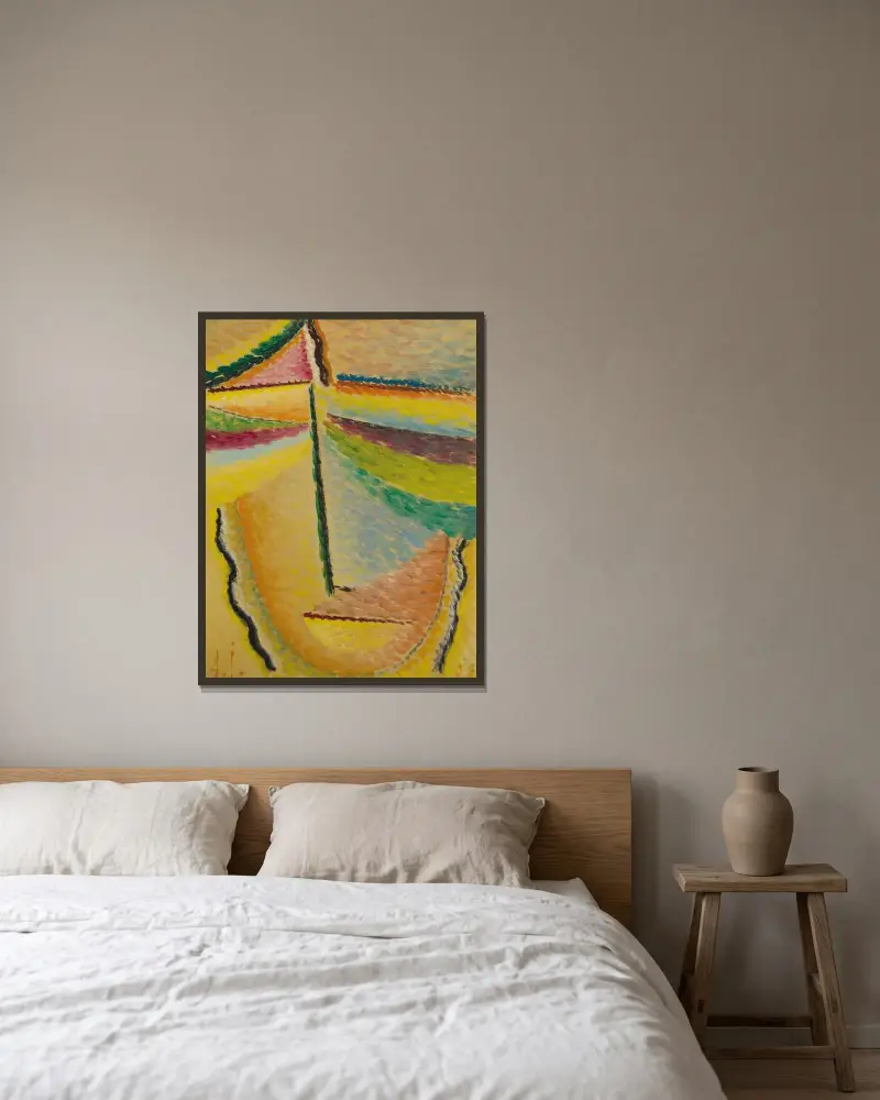 Abstrakt huvud; Skyddsängeln av Alexej von Jawlensky inramad på en vägg