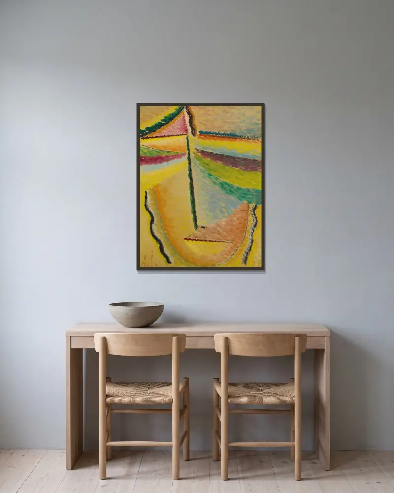 Abstrakt huvud; Skyddsängeln av Alexej von Jawlensky inramad på en vägg