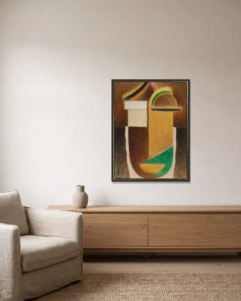 Abstrakter Kopf (Konstruktiver Kopf), 1933 – nr 1 av Alexej von Jawlensky inramad på en vägg