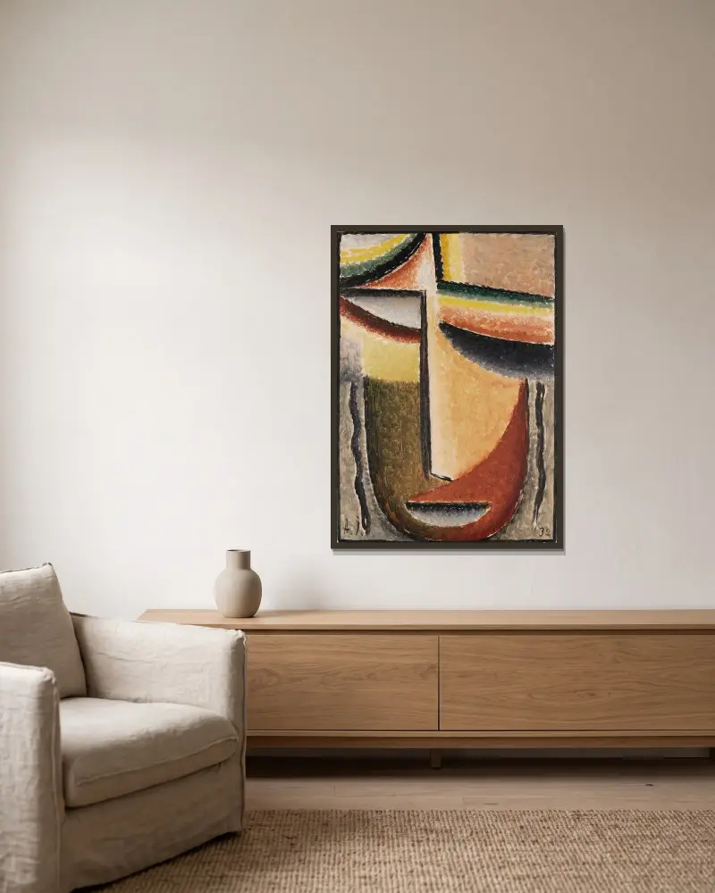 Abstrakt huvud; Tragisk mask av Alexej von Jawlensky inramad på en vägg
