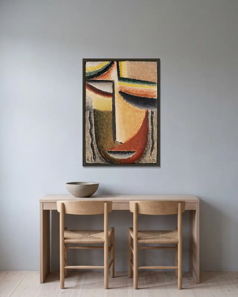 Abstrakt huvud; Tragisk mask av Alexej von Jawlensky inramad på en vägg