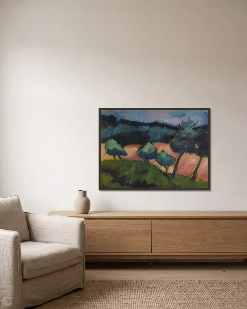 Träd och sanddyner i Prerow av Alexej von Jawlensky inramad på en vägg