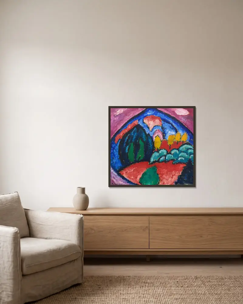 Berge in Oberstdorf av Alexej von Jawlensky inramad på en vägg