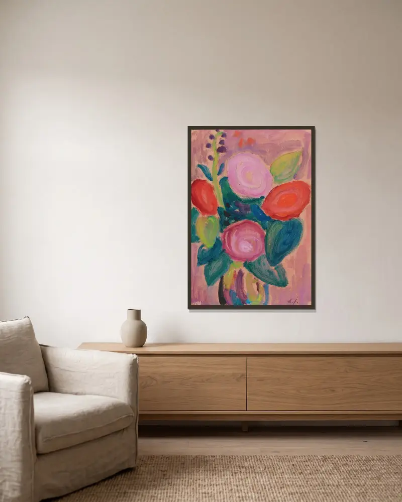 Blomsterbukett i vas av Alexej von Jawlensky inramad på en vägg