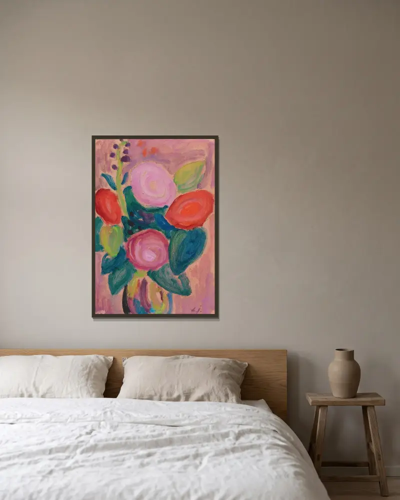 Blomsterbukett i vas av Alexej von Jawlensky inramad på en vägg