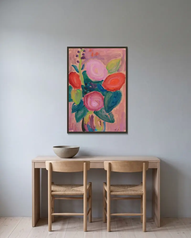 Blomsterbukett i vas av Alexej von Jawlensky inramad på en vägg