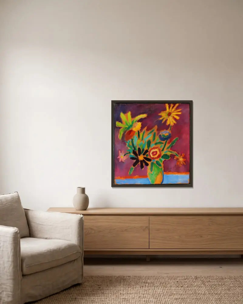 Bunte Blumen av Alexej von Jawlensky inramad på en vägg