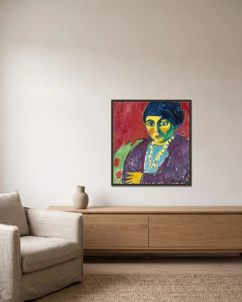 Kvinnohuvud, Helene av Alexej von Jawlensky inramad på en vägg