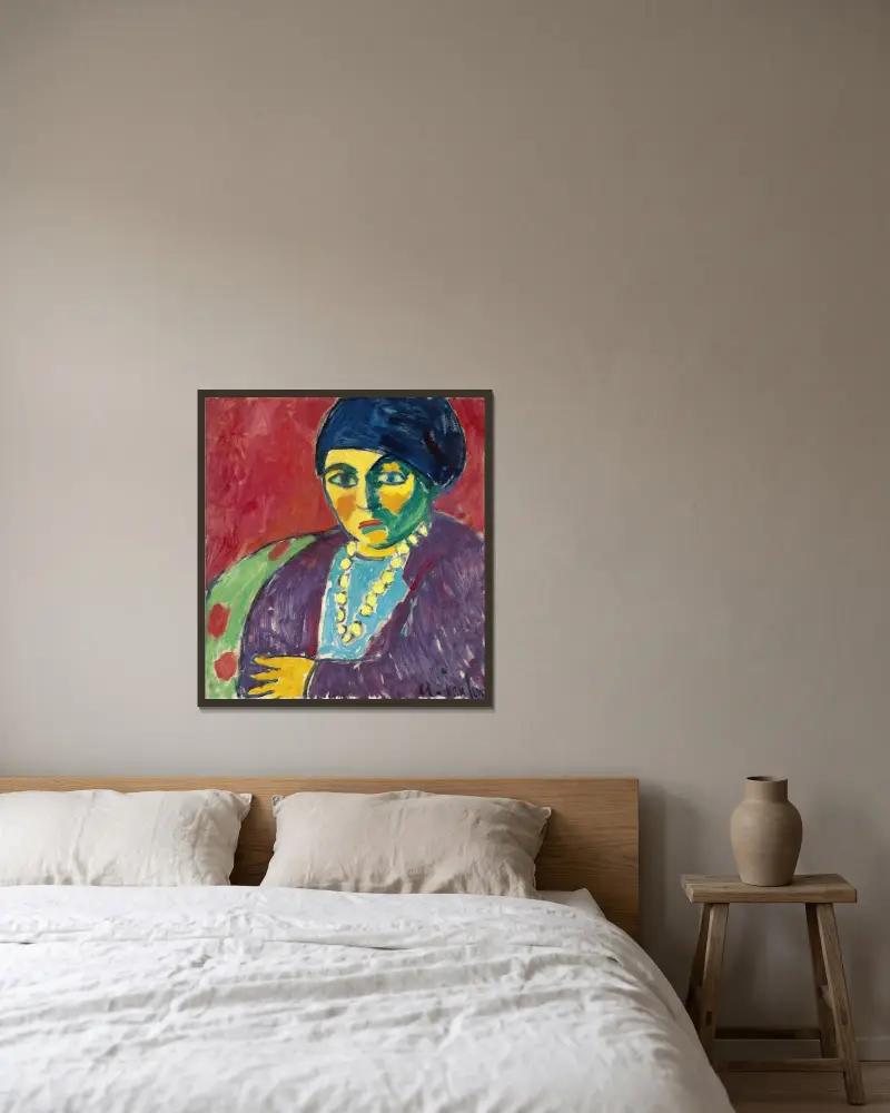 Kvinnohuvud, Helene av Alexej von Jawlensky inramad på en vägg