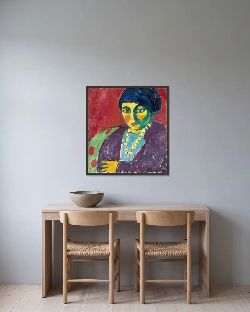 Kvinnohuvud, Helene av Alexej von Jawlensky inramad på en vägg