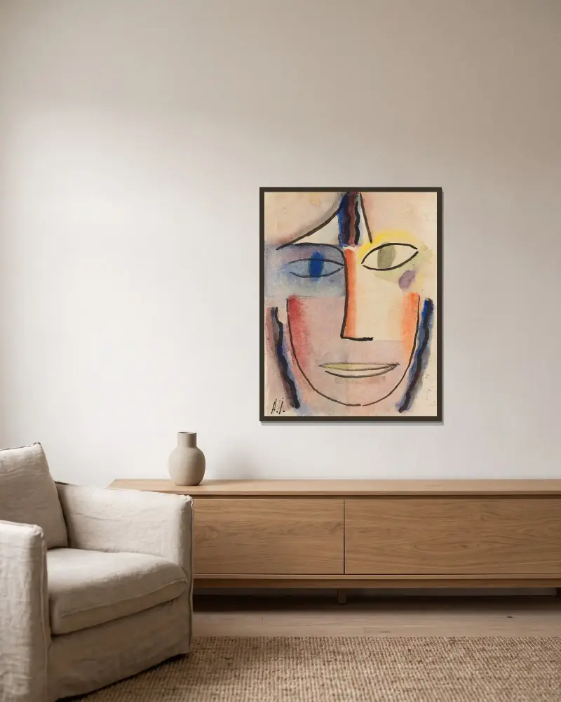 Frauenkopf Femina von Alexej von Jawlensky gerahmt an einer Wand