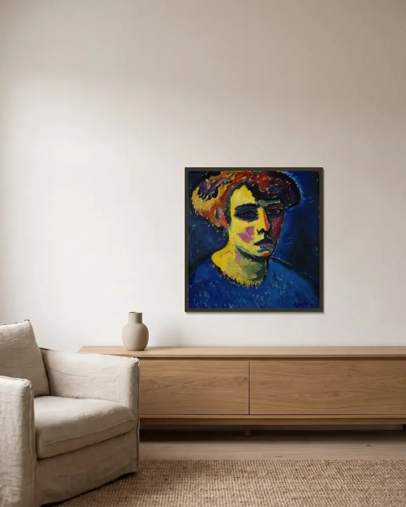 Kvinnohuvud av Alexej von Jawlensky inramad på en vägg