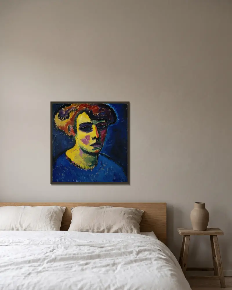 Kvinnohuvud av Alexej von Jawlensky inramad på en vägg