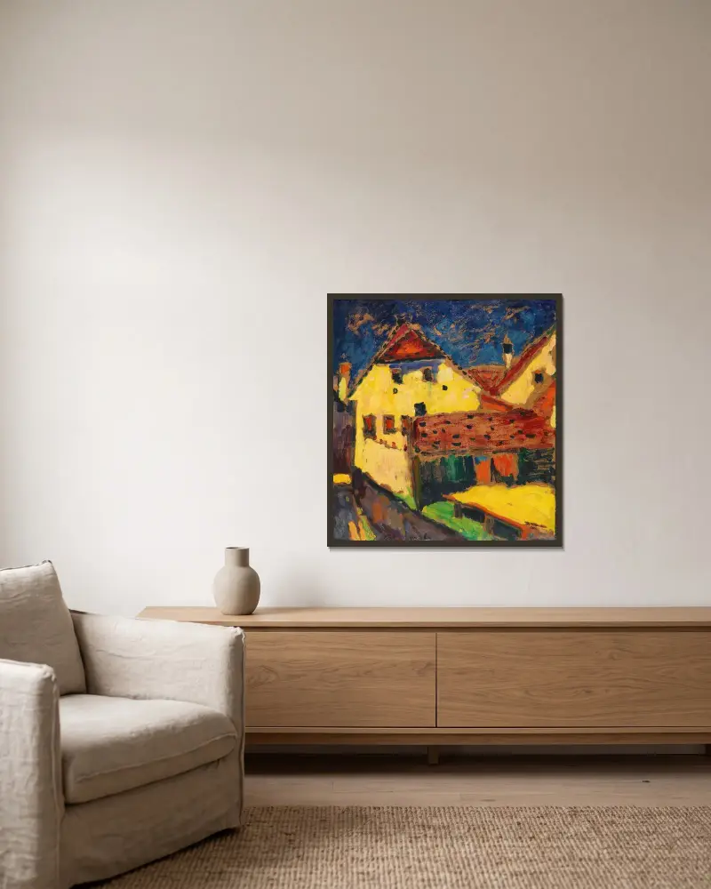 Gelbe Häuser von Alexej von Jawlensky gerahmt an einer Wand