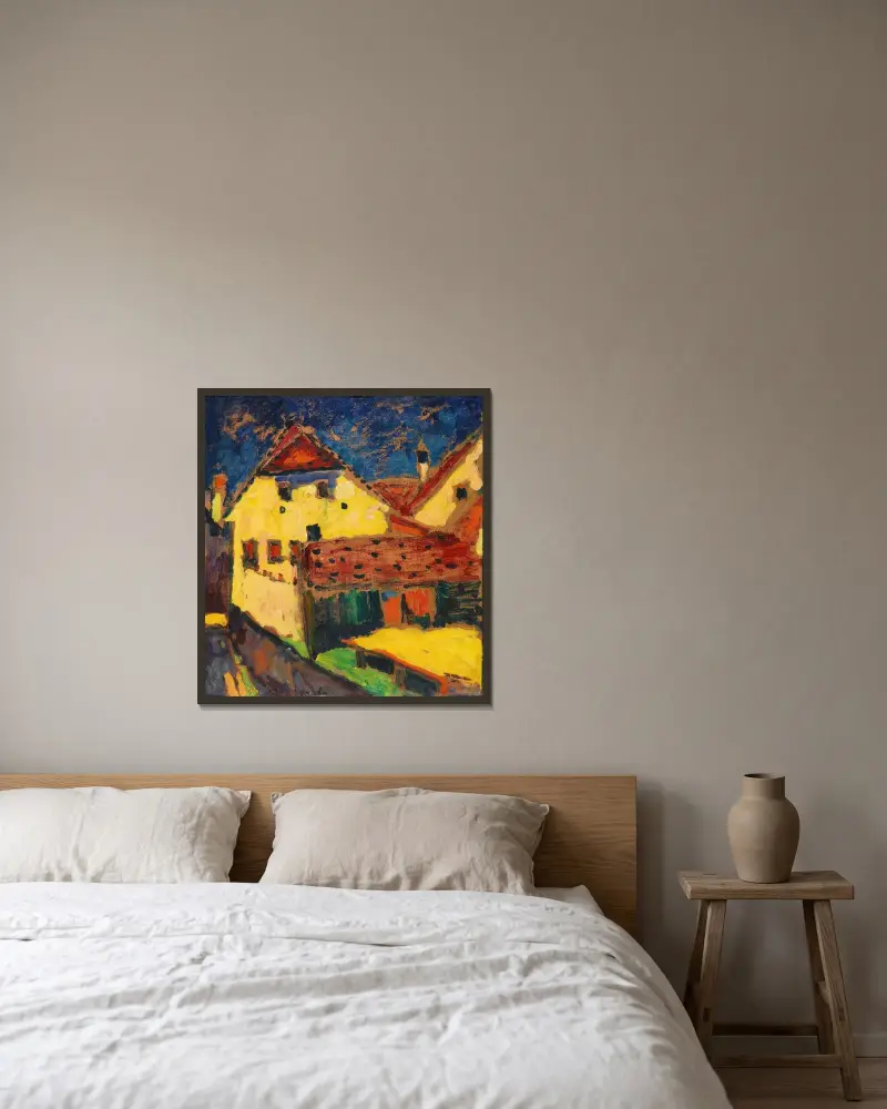 Gelbe Häuser von Alexej von Jawlensky gerahmt an einer Wand