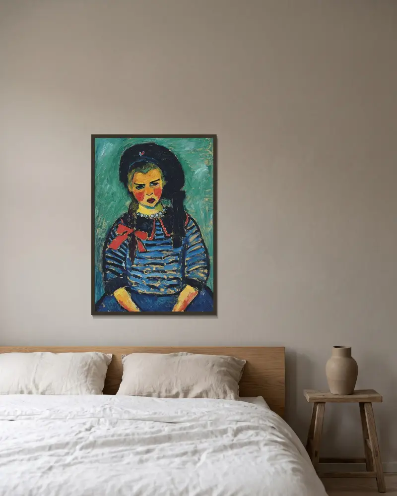 Flicka med rött band av Alexej von Jawlensky inramad på en vägg