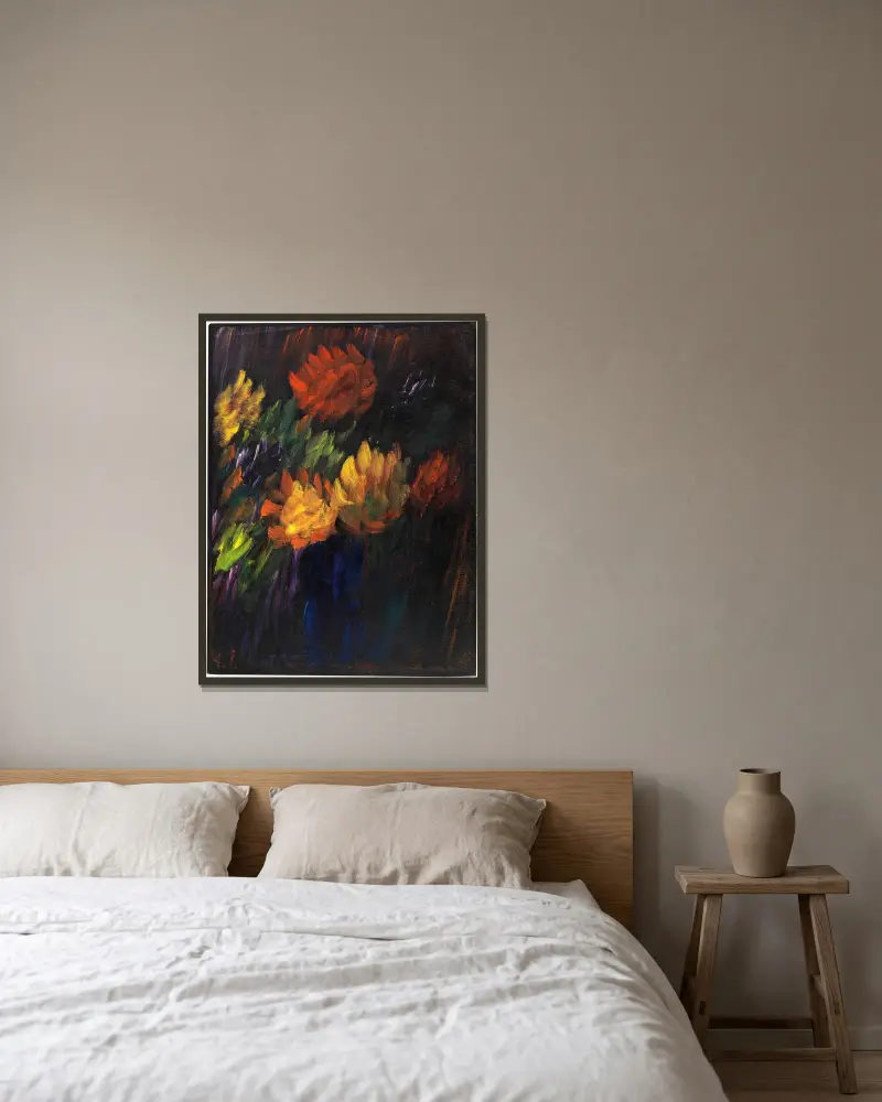 Großes Stillleben; Chrysanthemen von Alexej von Jawlensky gerahmt an einer Wand