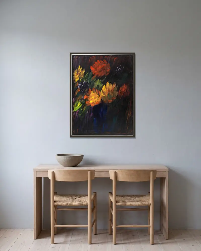 Großes Stillleben; Chrysanthemen von Alexej von Jawlensky gerahmt an einer Wand
