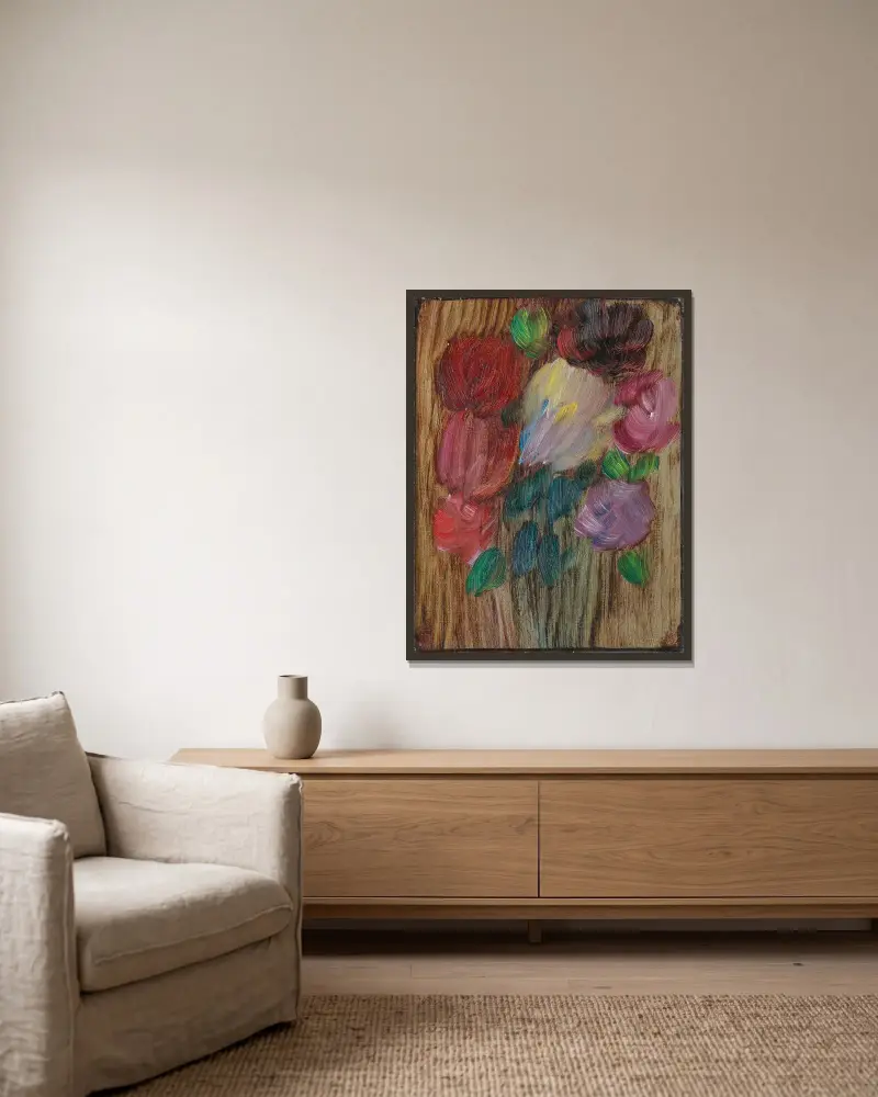 Stort stilleben; pioner i skymning av Alexej von Jawlensky inramad på en vägg