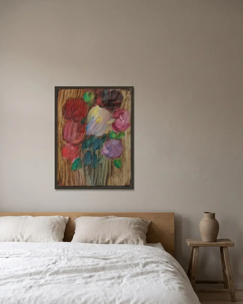 Stort stilleben; pioner i skymning av Alexej von Jawlensky inramad på en vägg