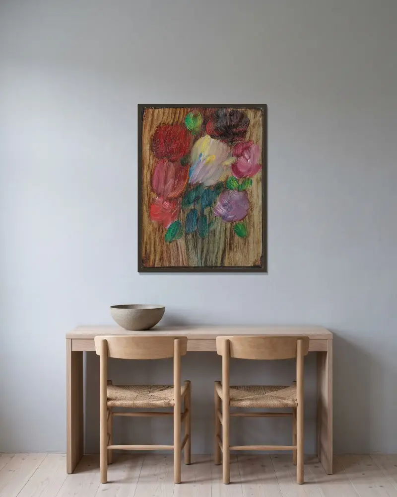 Stort stilleben; pioner i skymning av Alexej von Jawlensky inramad på en vägg
