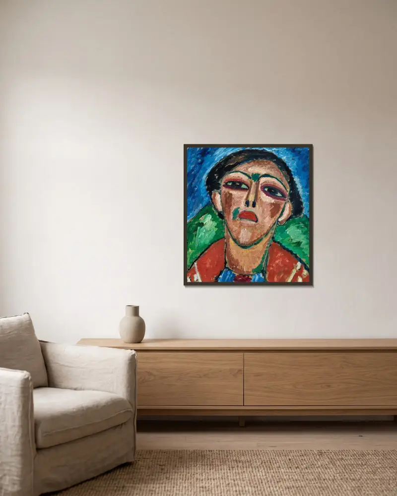 Jünglingsportrait av Alexej von Jawlensky inramad på en vägg